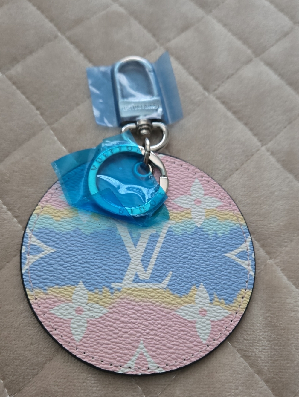 Keychain - Pastel Monogram Round Key Chain LV - Pink, Blue & Yellow
